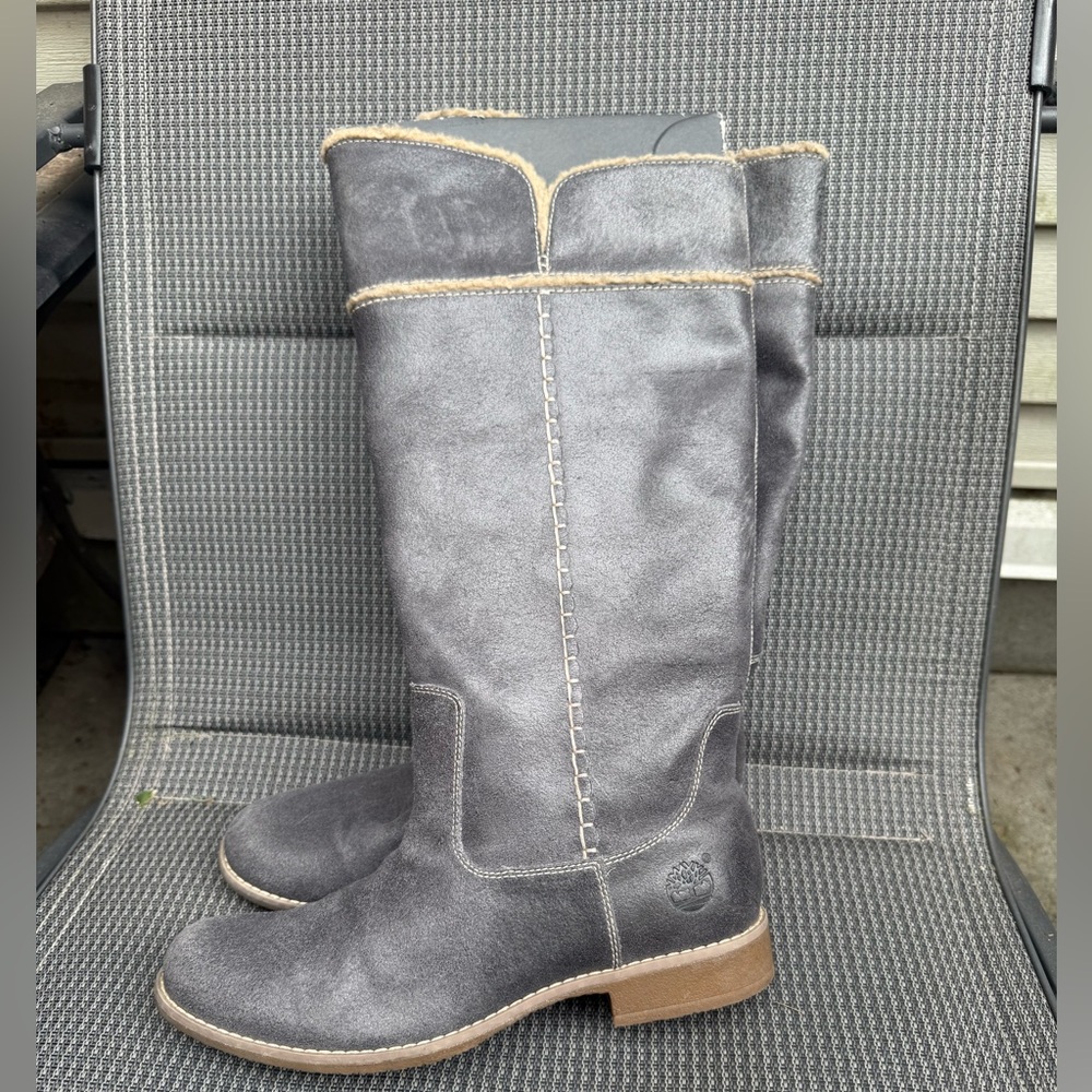 Timberland Gray Winter Rain Boots with Suede Upper